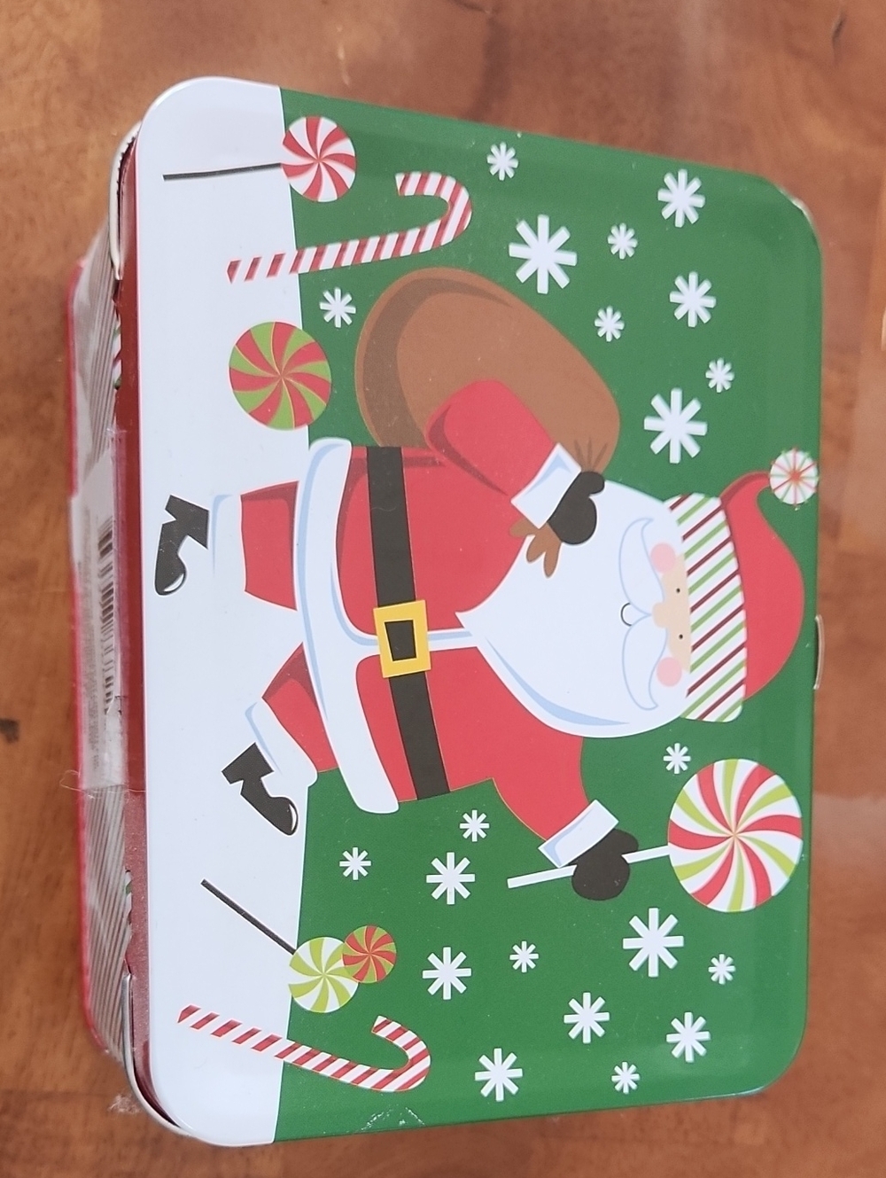 Source Unknown Green and Red Santa Holiday Storage Tin, Red/Green, Festive Decor